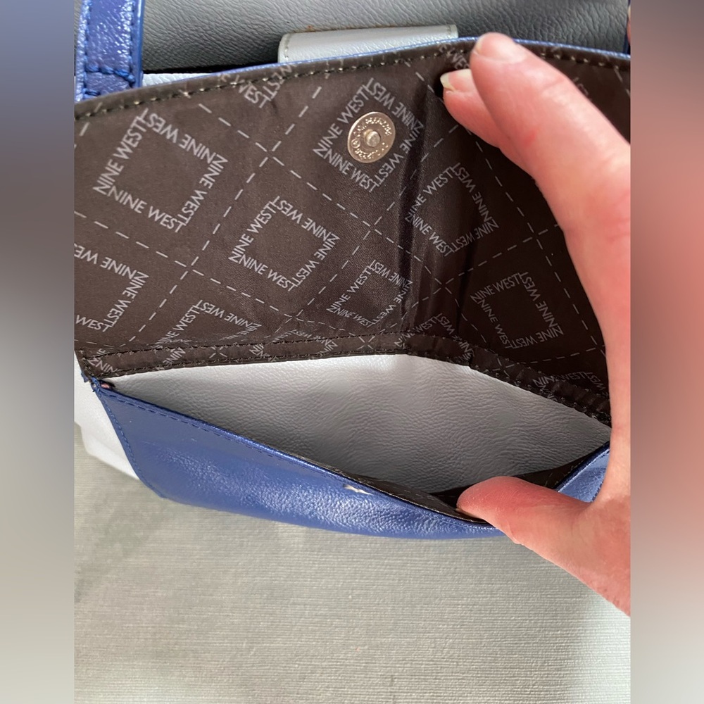 Nine West 2 shade blue vegan leather multi compartment shoulder bag14”x10”x5”EUC - Picture 3 of 16